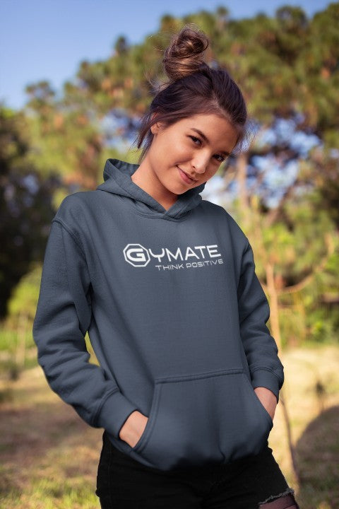 navy gymate branded boys and girls hoodie with large logo