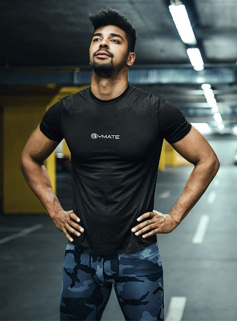gymate pro recycled performance activewear t shirt centre black