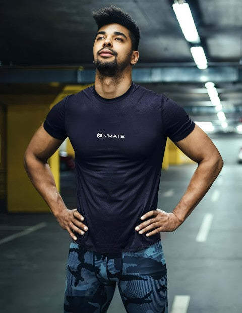 gymate pro recycled performance activewear t shirt centre navy