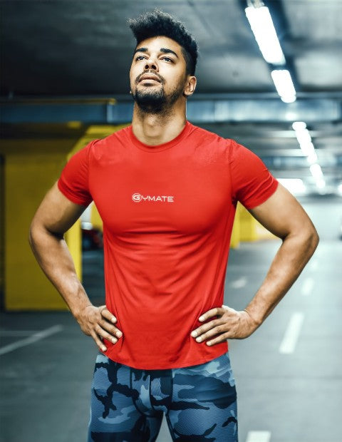 gymate pro recycled performance activewear t shirt centre red