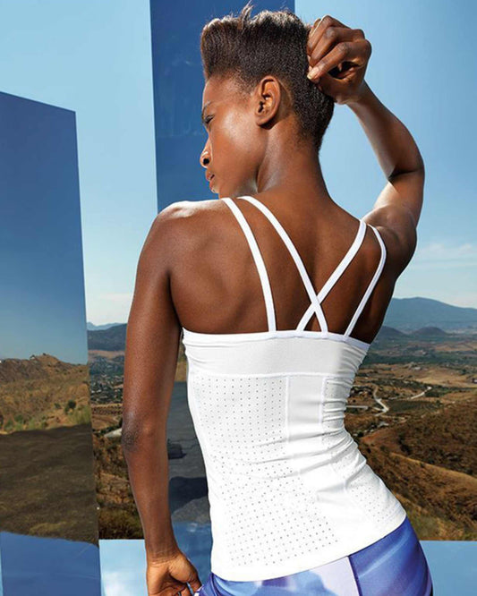 womens sports vest spaghetti back activewear white 