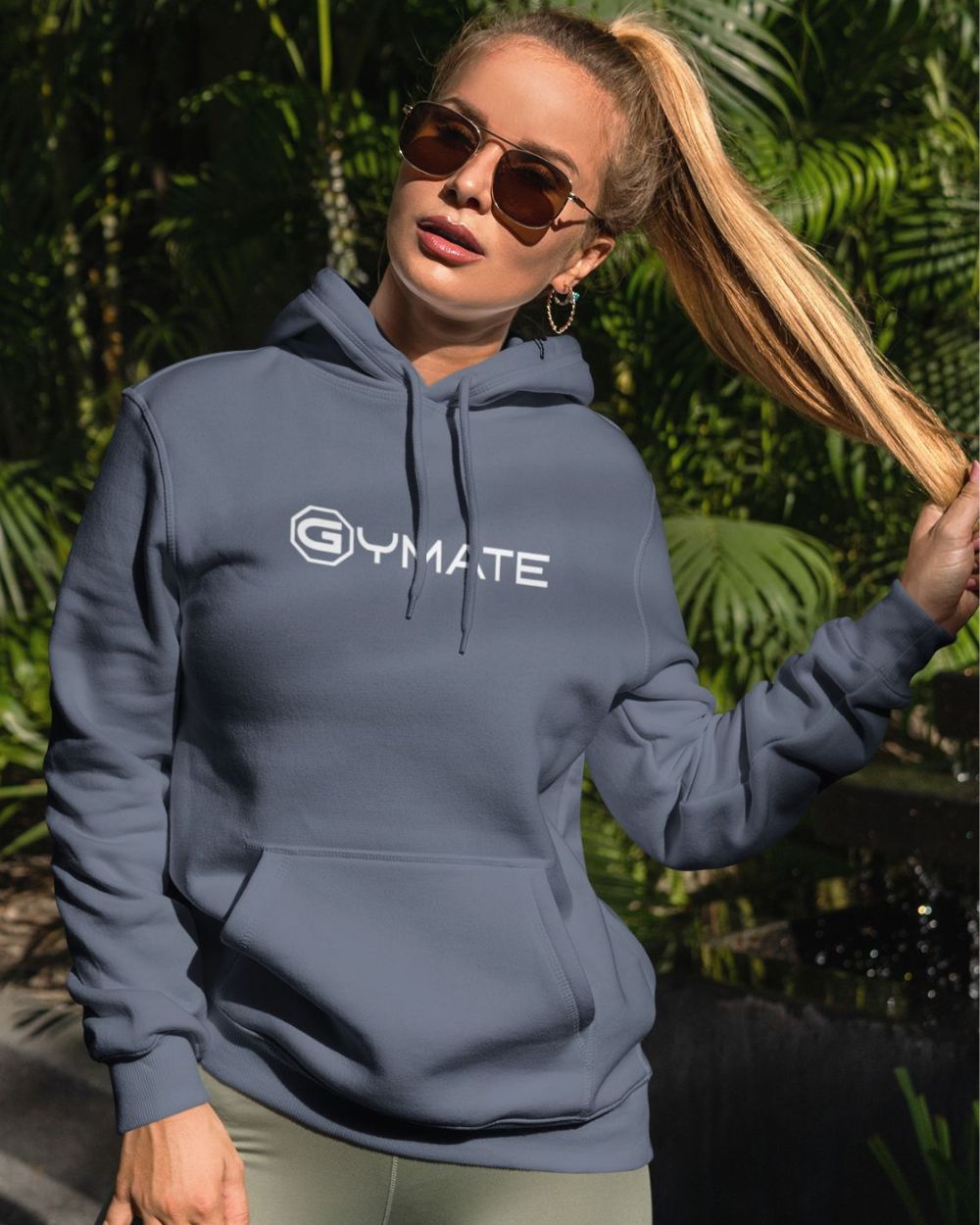 Womens Designer Hoodies Gymate logo centre airforce blue