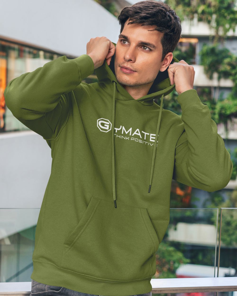 man wearing green gymate Branded mens hoodies