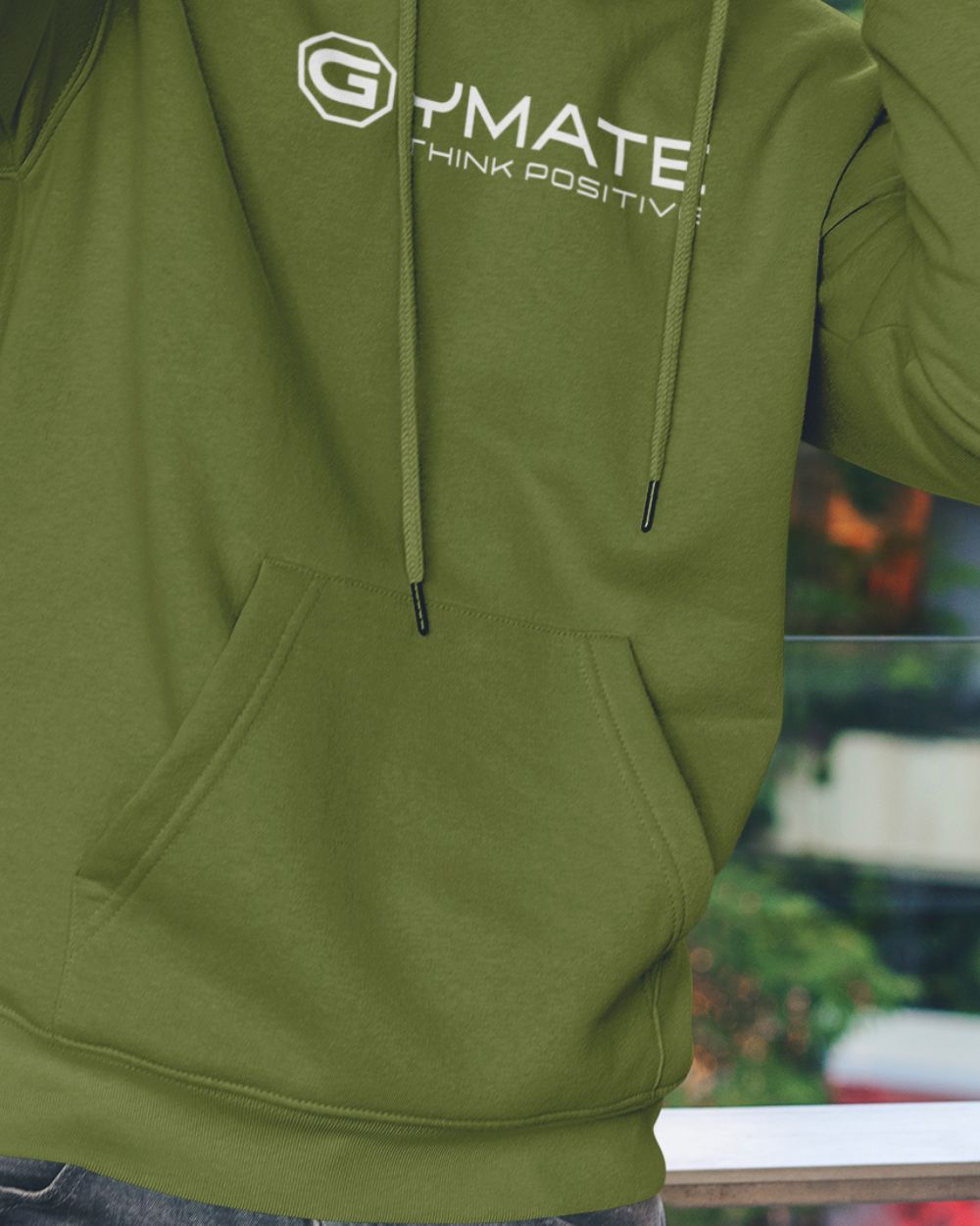 close of pockets to green Branded mens hoodies