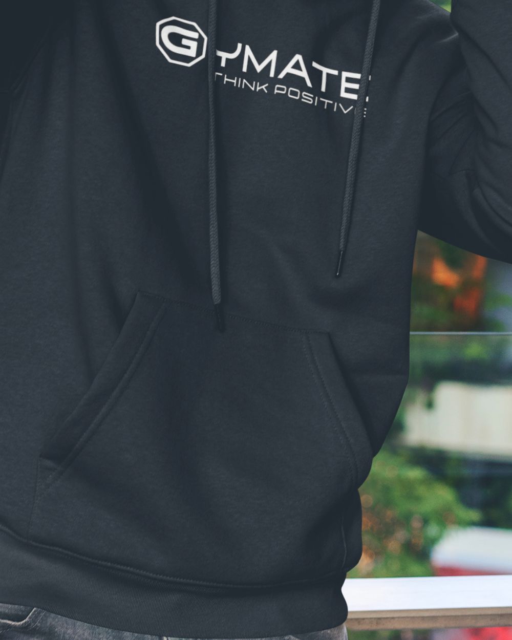 close up front of black Branded mens hoodies