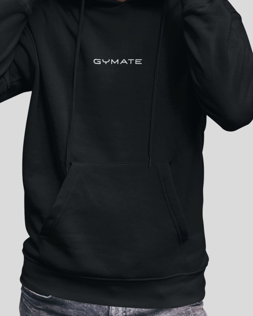 black Mens Athleisure Hoodies Gymate Original close up hem
