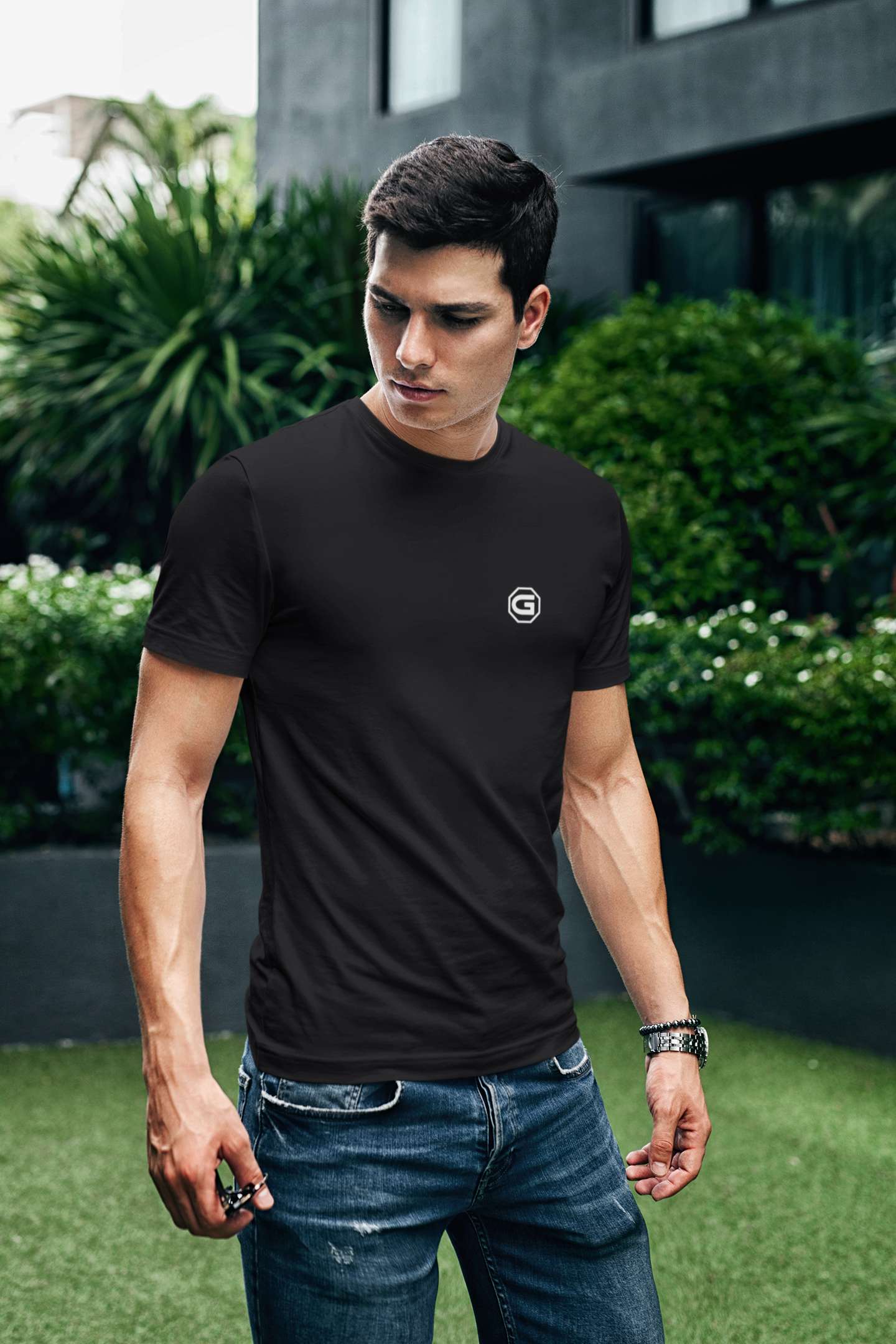 Stylish mens T shirts Active / Leisure Wear | Gymate small G logo black
