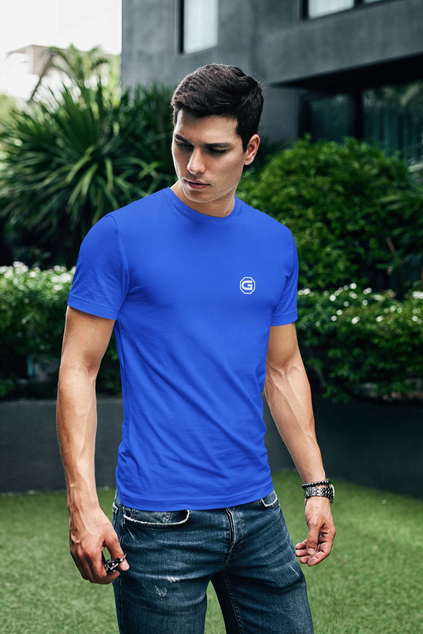 Stylish mens T shirts Active / Leisure Wear | Gymate small G logo blue