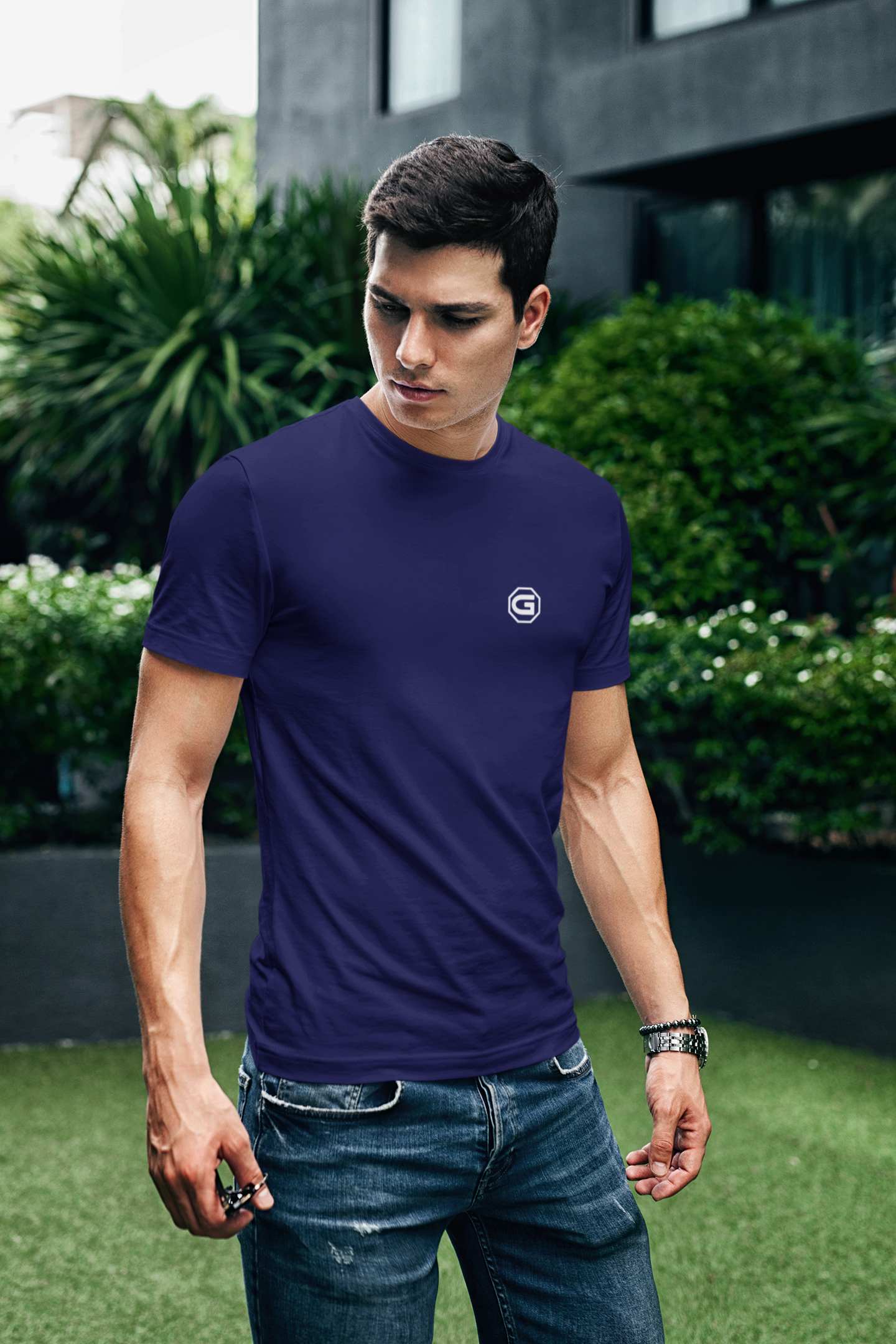 Stylish mens T shirts Active / Leisure Wear | Gymate small G logo navy