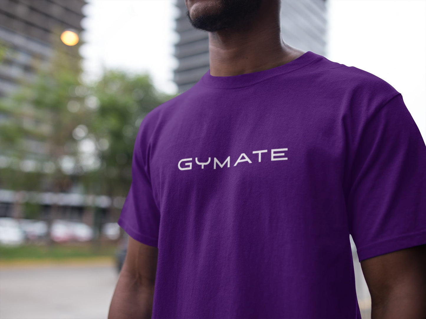 Designer mens t shirts Gymate large logo purple