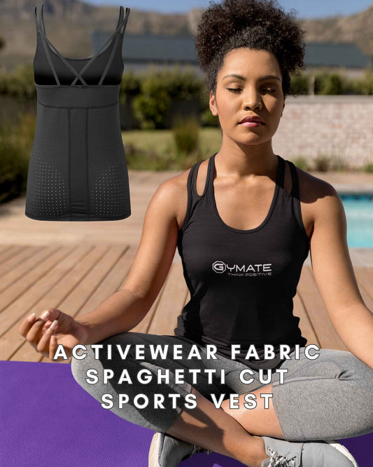 Womens Sports Vest LaserCut Spaghetti Strap black ad