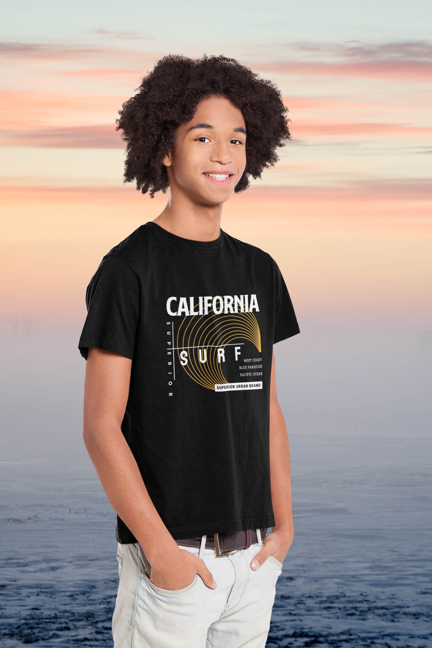 Slogan T-Shirts Youth/Kids Motivational | California surf black boys