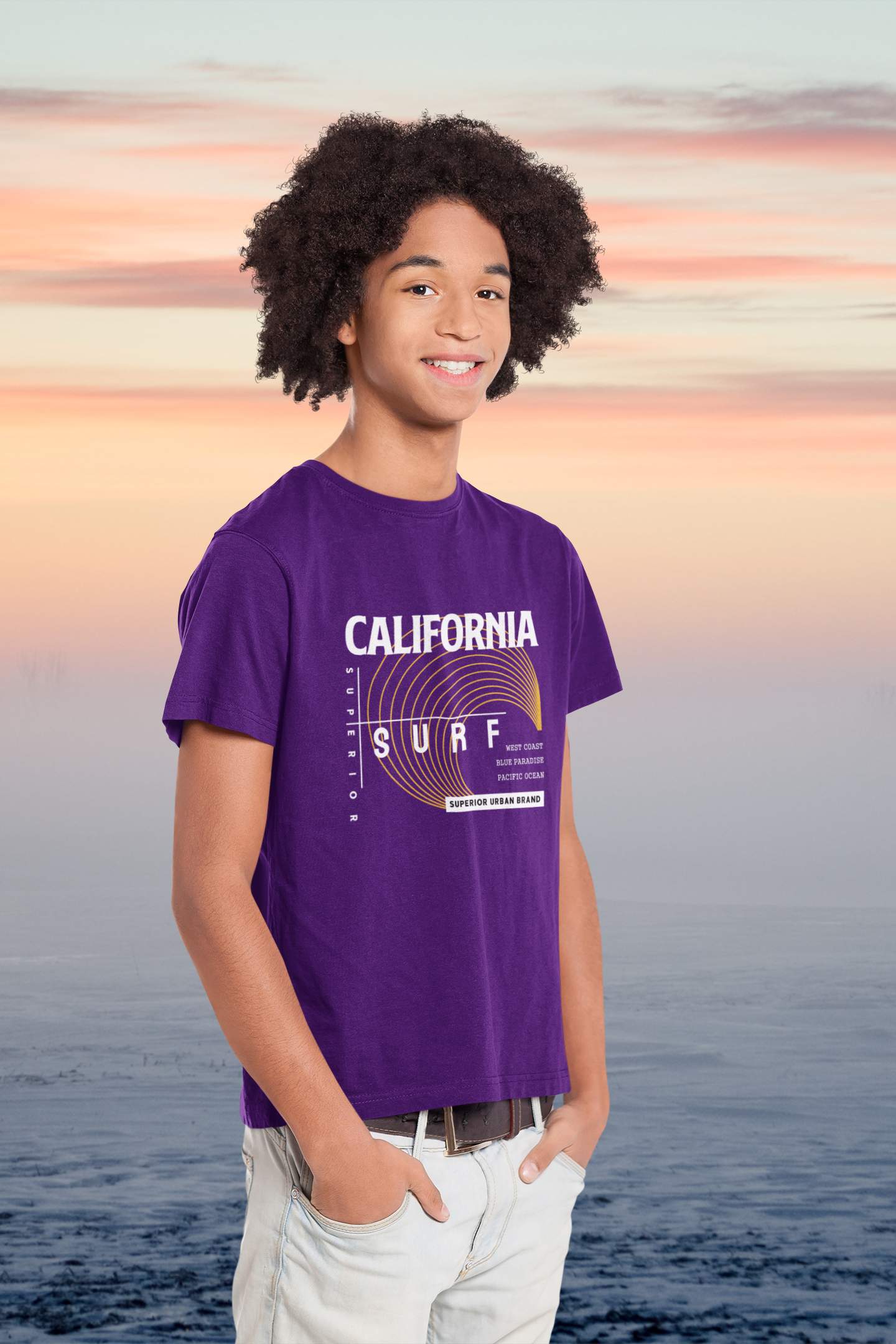 Slogan T-Shirts Youth/Kids Motivational | California surf purple boys