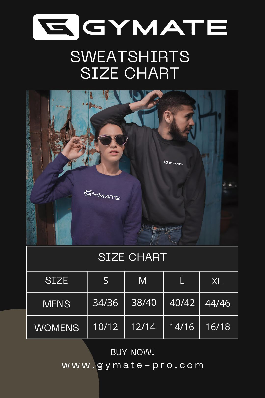 Womens Quality Sweatshirts size chart