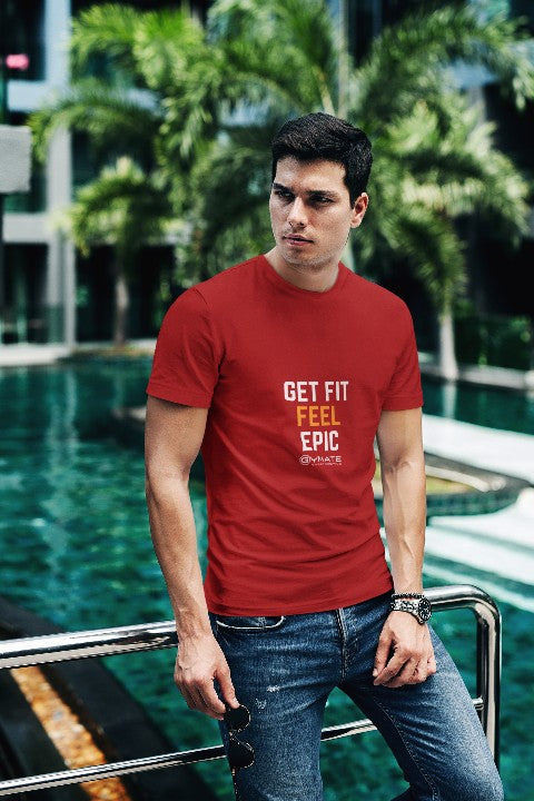 mens positive slogan t shirts get fit feel epic red