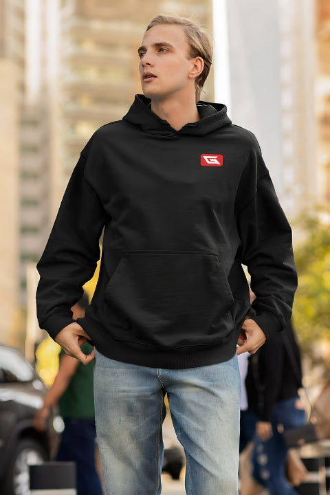 Mens Designer Black Hoodies Gymate Red logo Black Chest