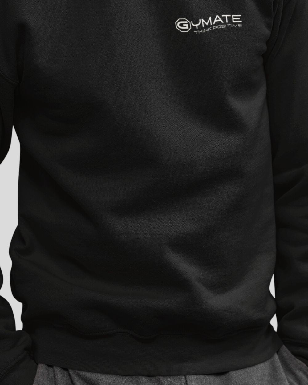 black Mens Sweatshirt Chest 'Think Positive' close up