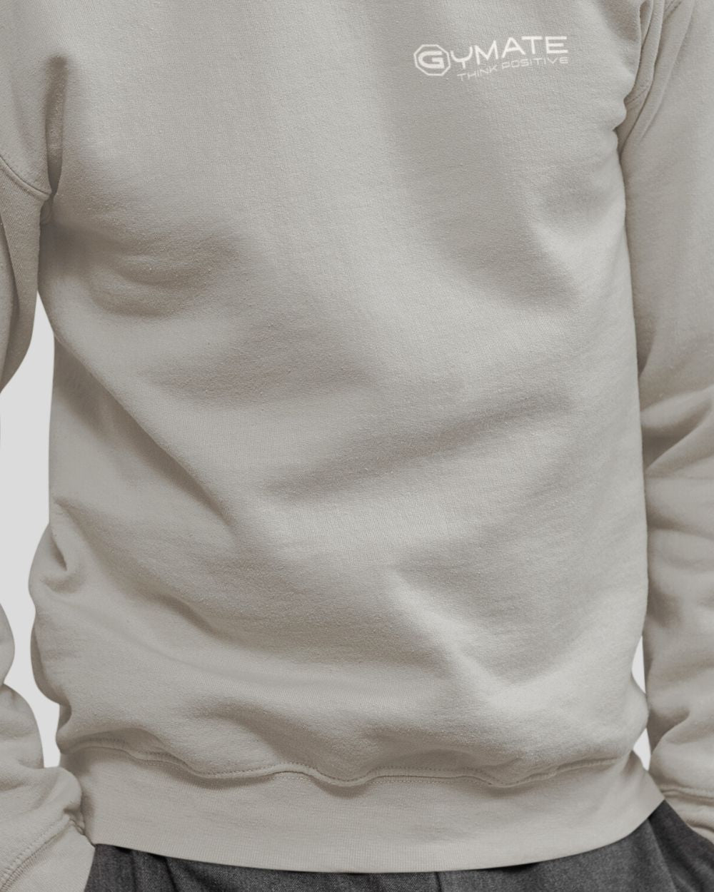 moondust grey Mens Sweatshirt Chest 'Think Positive' close up