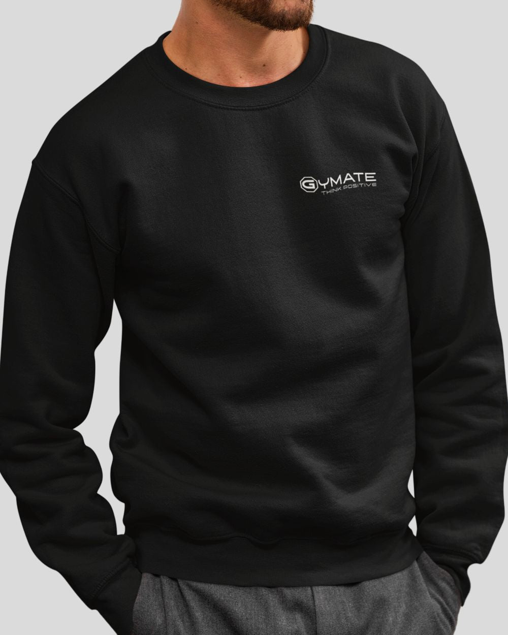black Mens Sweatshirt Chest 'Think Positive' logo