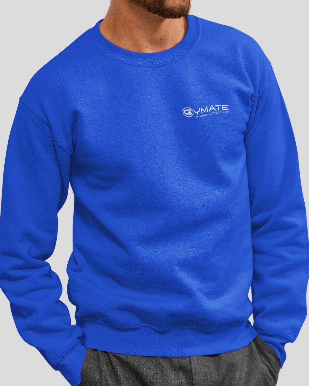 Royal Blue Mens Sweatshirt Chest 'Think Positive' logo
