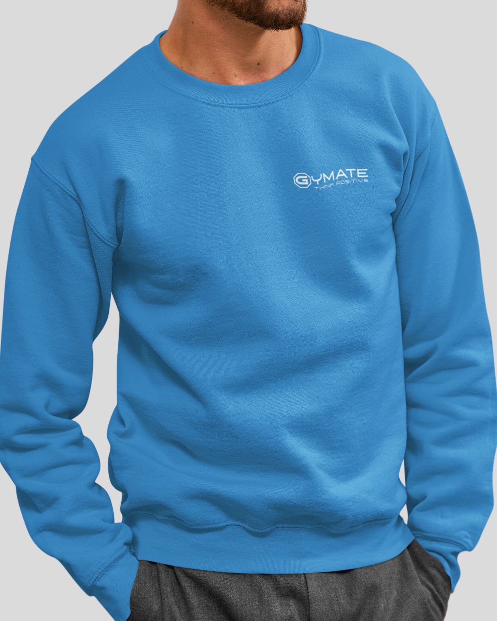 sapphire blue Mens Sweatshirt Chest 'Think Positive' logo