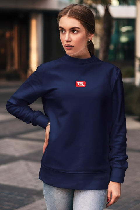 Designer Sweatshirts for Women Gymate Red logo Navy Ctr