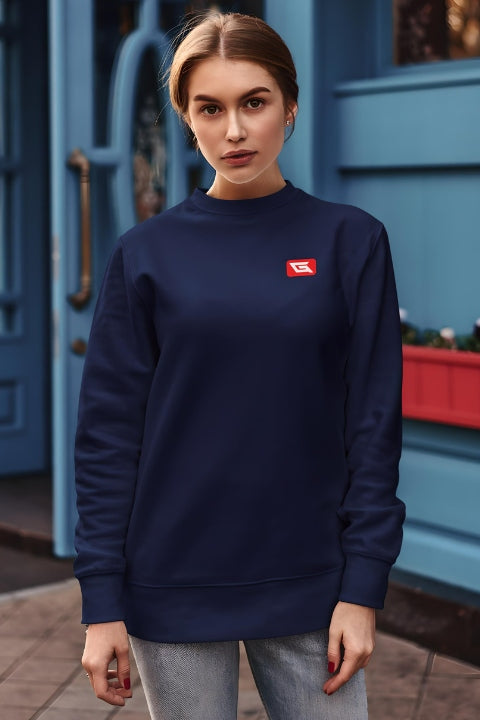 Designer Sweatshirts for Women Gymate Red logo Navy Chest