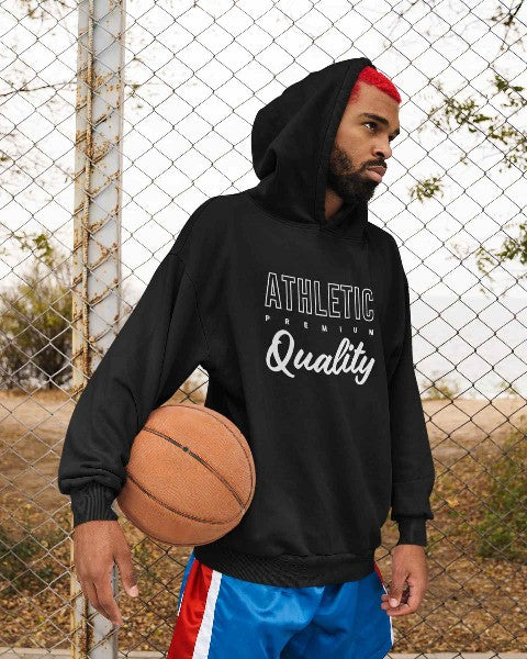 Black Good Quality Hoodies for Men with an Athletic Style printed statement