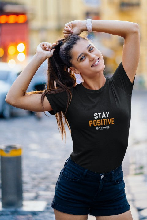 Womens Positive Slogan T shirt 'Stay Positive' black