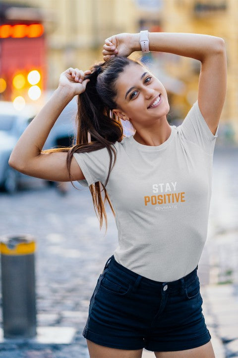 Womens Positive Slogan T shirt 'Stay Positive' sports grey