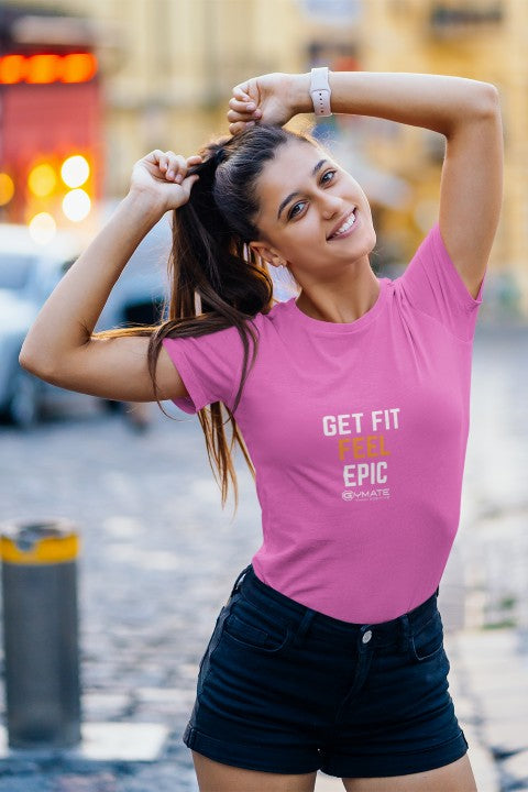 Womens Slogan T shirts 'Get Fit Feel Epic' pink