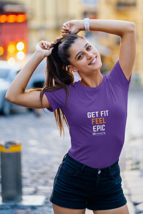 Womens Slogan T shirts 'Get Fit Feel Epic' purple