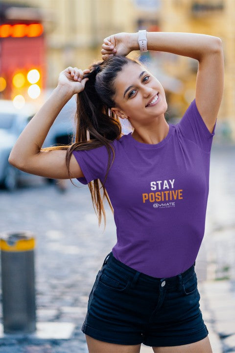 Womens Positive Slogan T shirt 'Stay Positive' purple