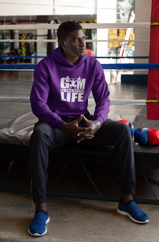 Graphic Hoodies for Men | Gym Life - No Pain No Gain Athleisure wear purple
