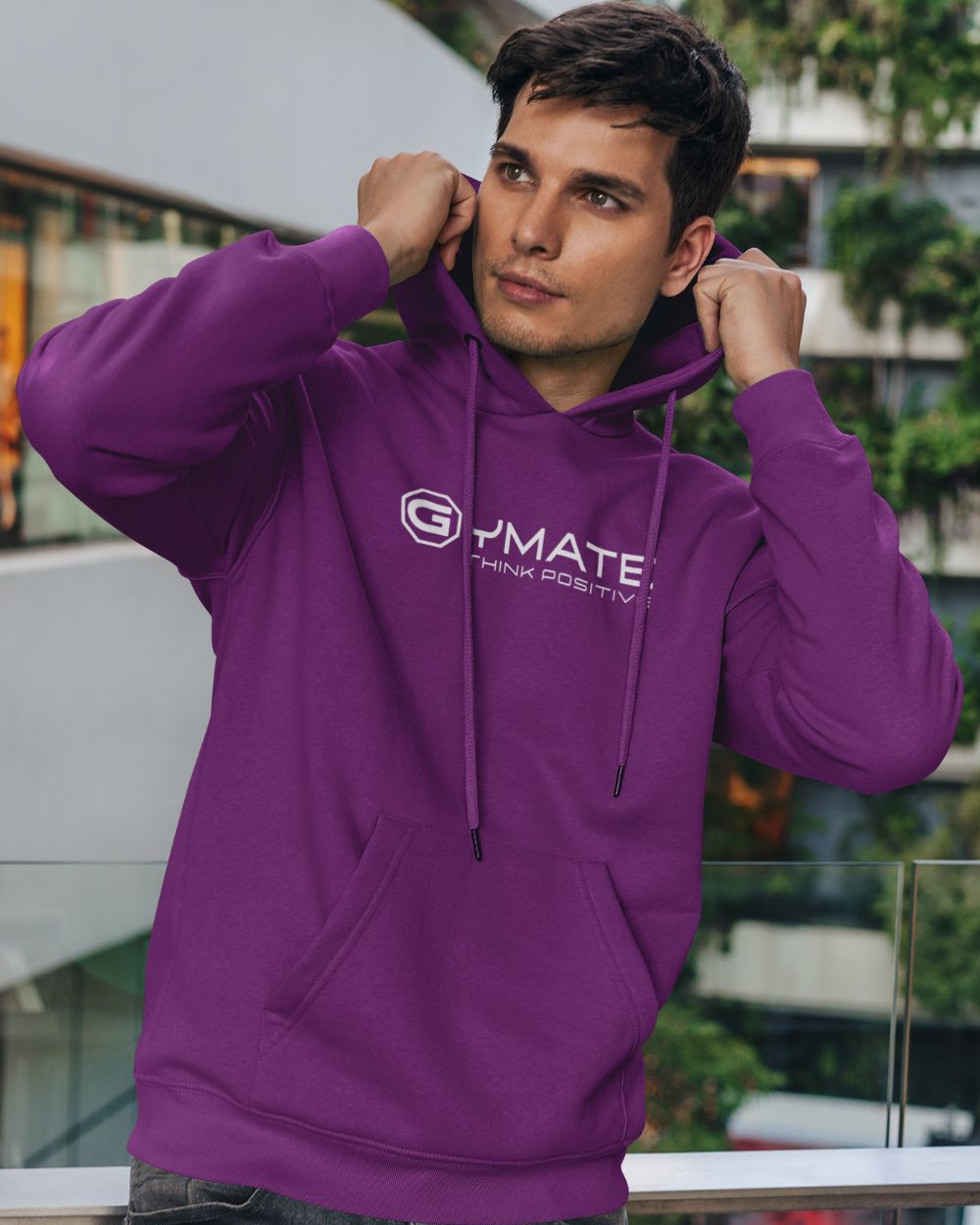 man wearing purple Branded mens hoodies