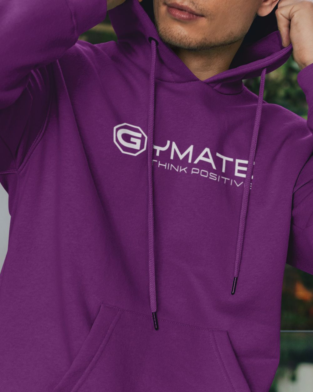 close of logo on purple Branded mens hoodies