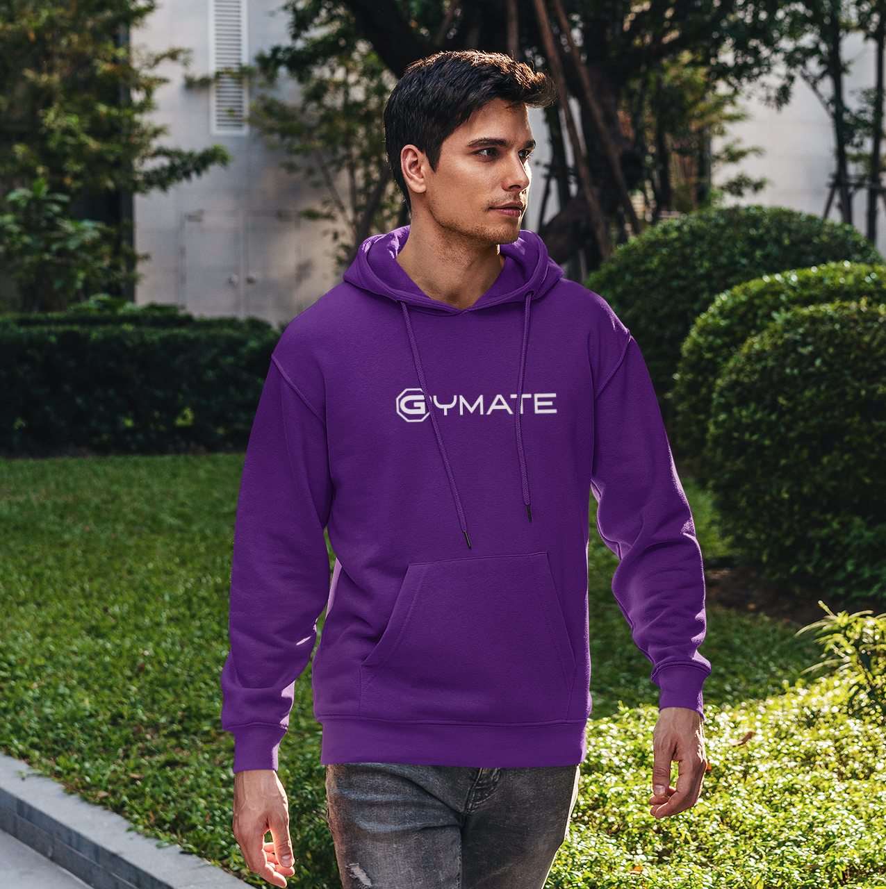 Mens Purple Hoodies Designer Gymate large logo ctr Athleisure purple