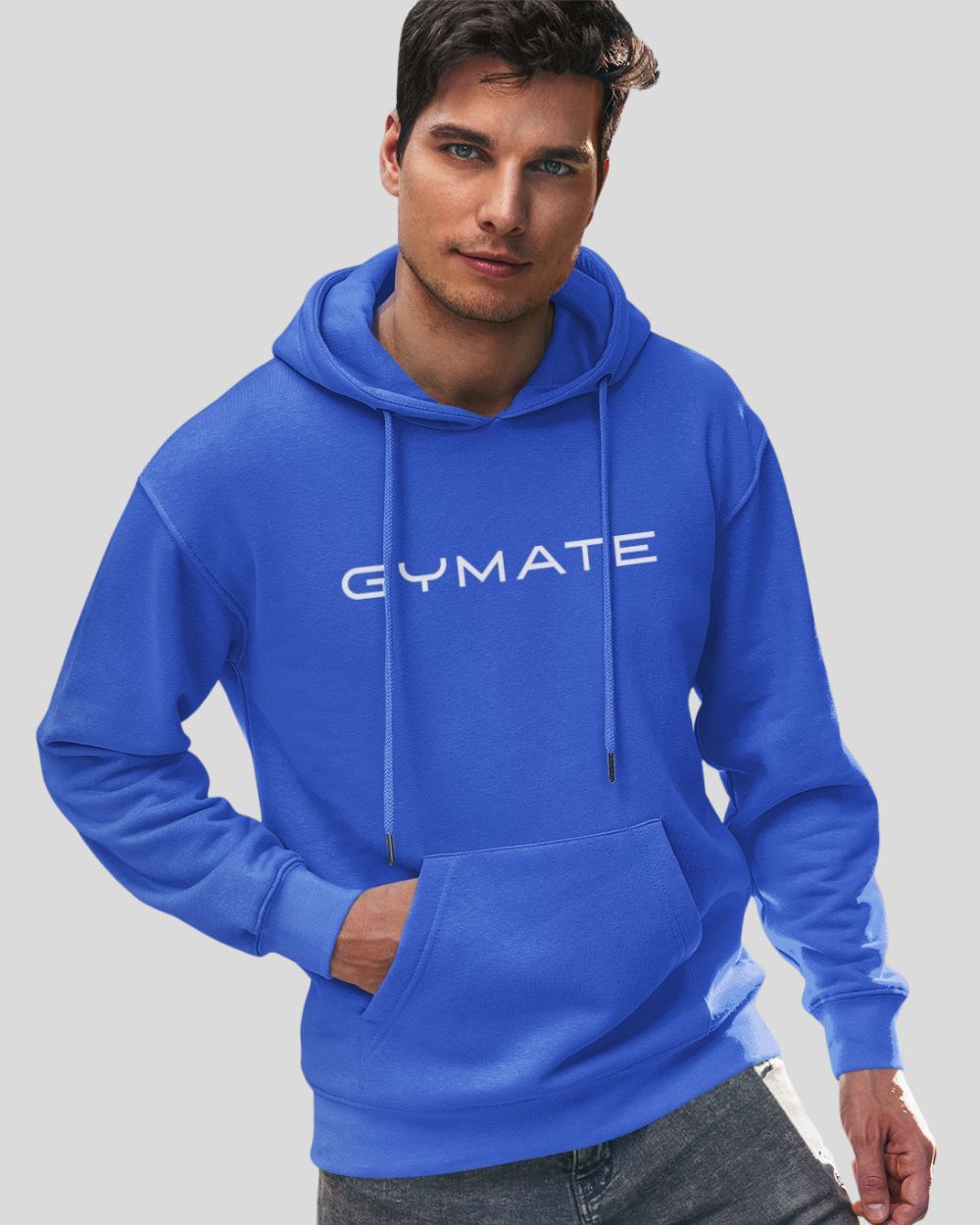 Classic Mens Blue Hoodies – Gymate Original Large Logo full width centre