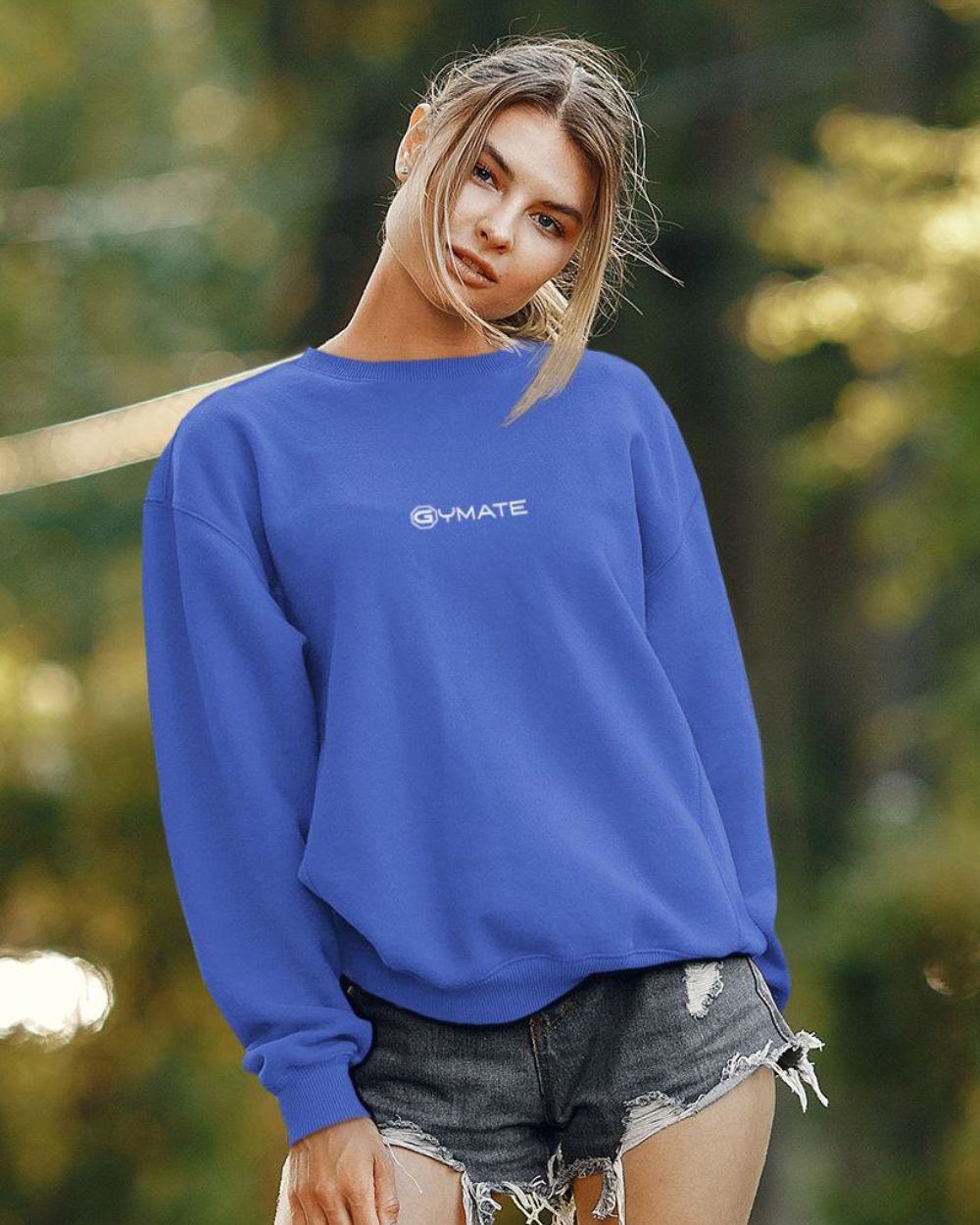 royal blue Designer Womens Sweatshirts Gymate Logo centre