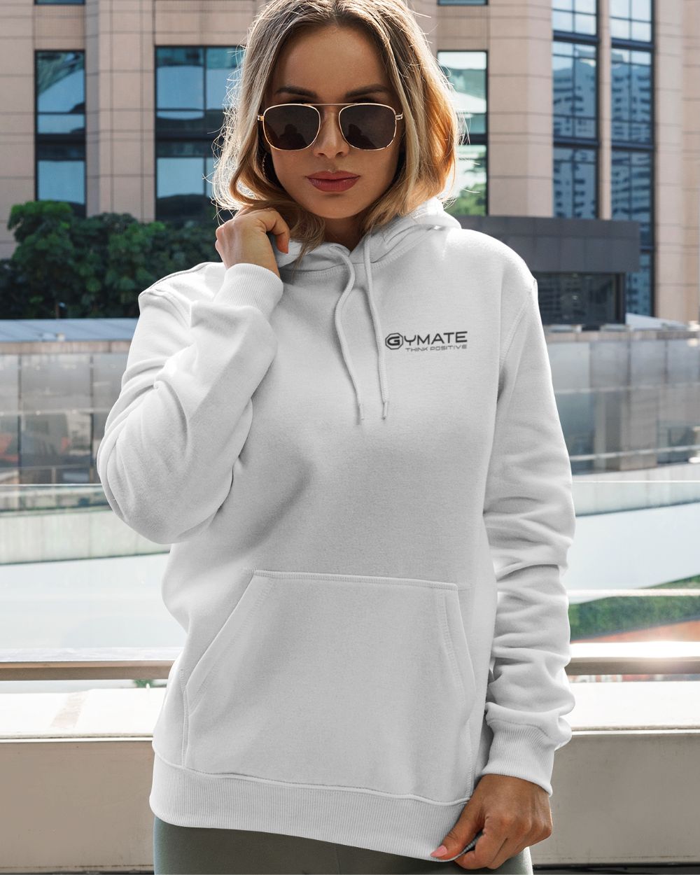 White Womens Hoodies Designer chest 'Think Positive' logo