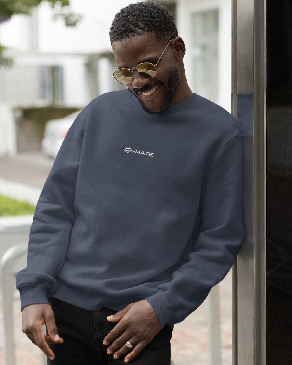 airforce blue Mens Designer Sweatshirts close up logo