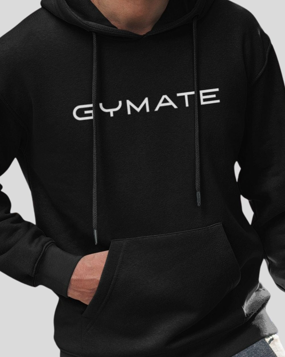 black Mens Hoodies Designer Gymate close up front