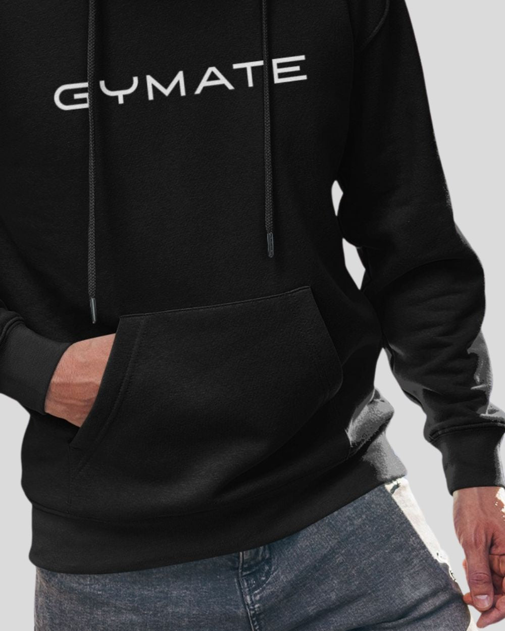 black Mens Hoodies Designer Gymate close up front