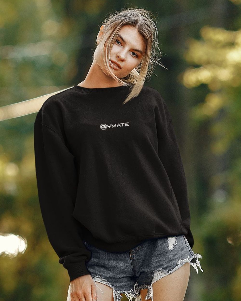 black Designer Womens Sweatshirts Gymate Logo centre