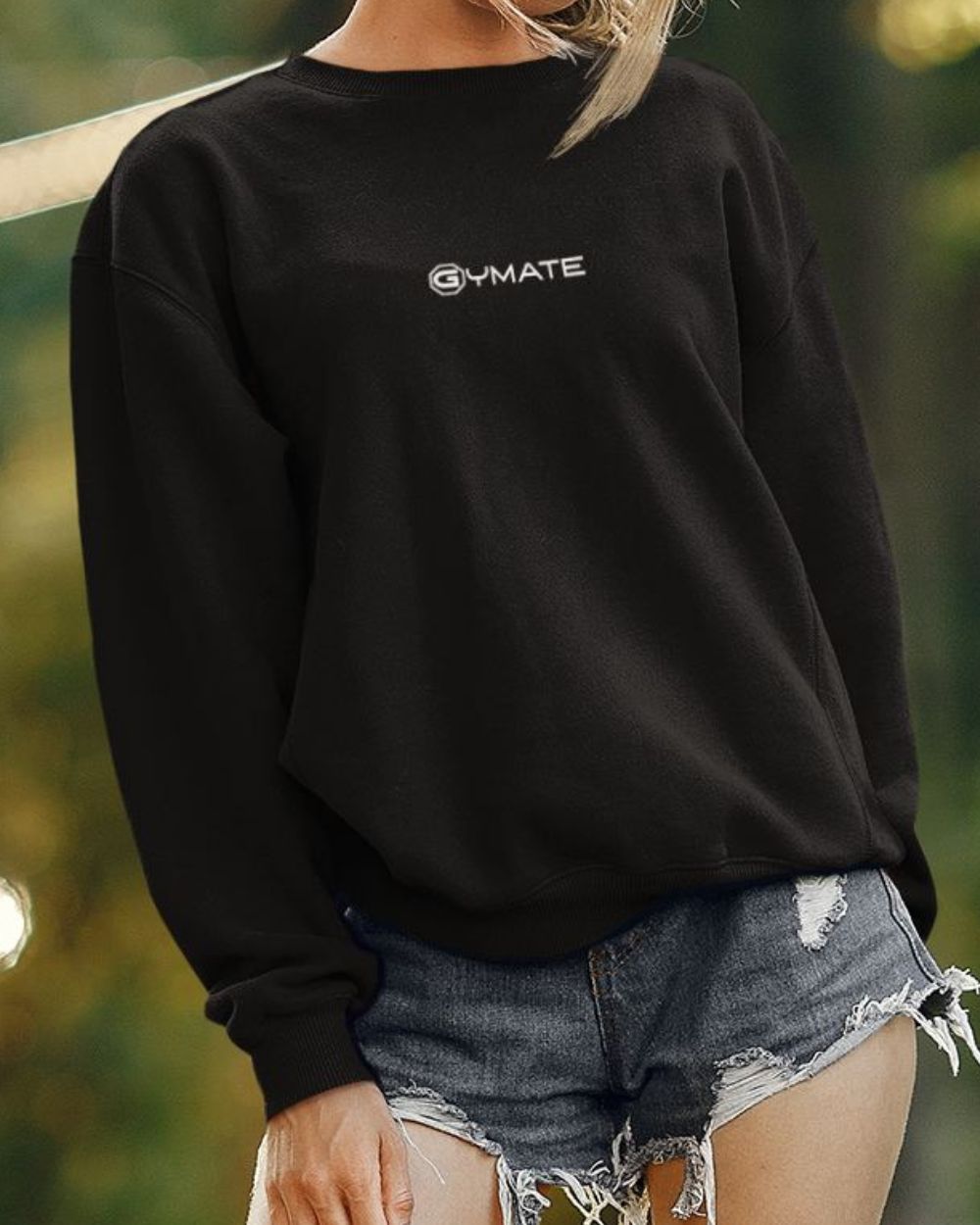 black close up of Designer Womens Sweatshirts Gymate Logo centre