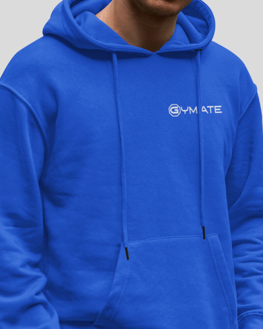 Blue Hoodie Mens – Gymate Designer small logo to chest close up logo