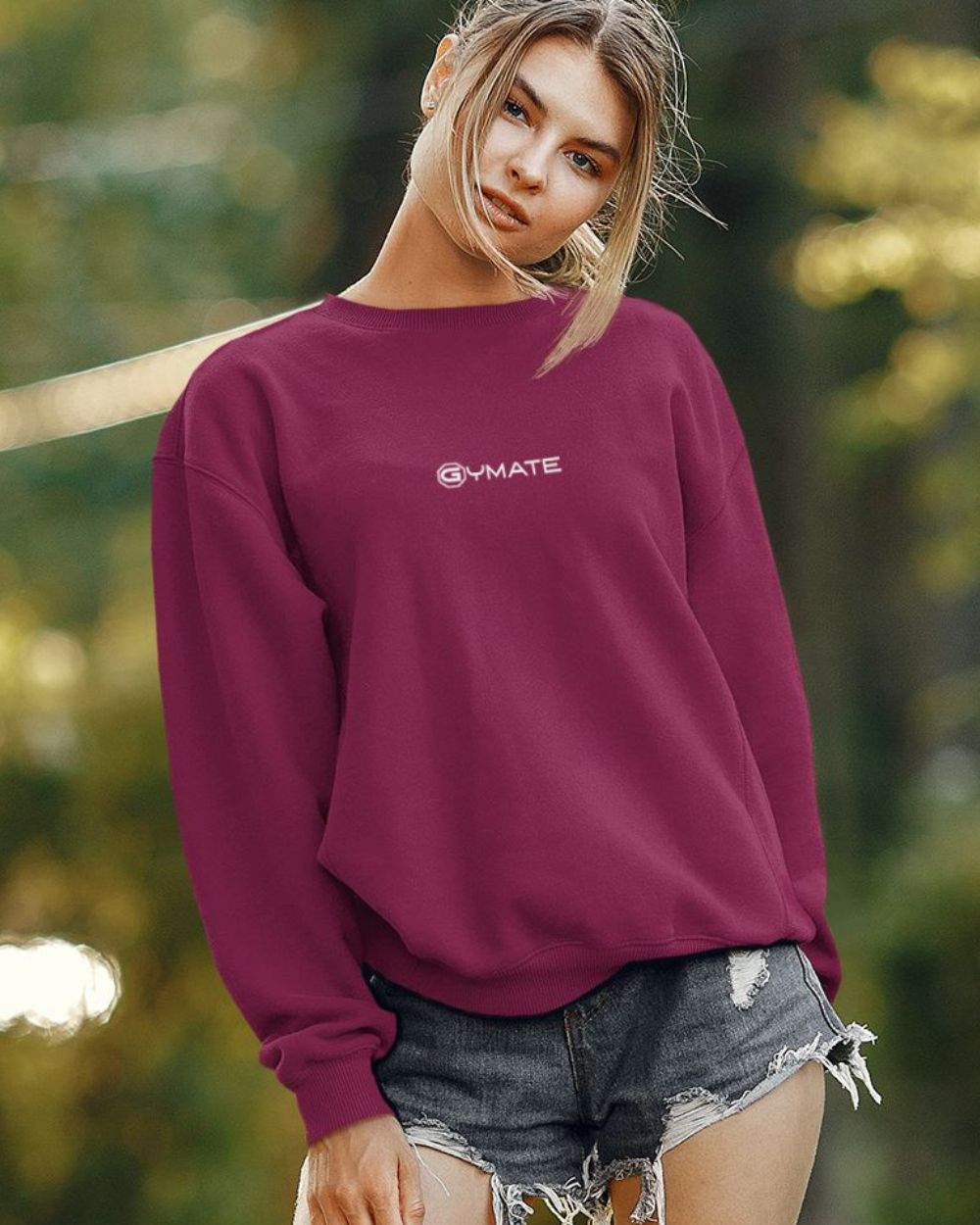 burgundy Designer Womens Sweatshirts Gymate Logo centre