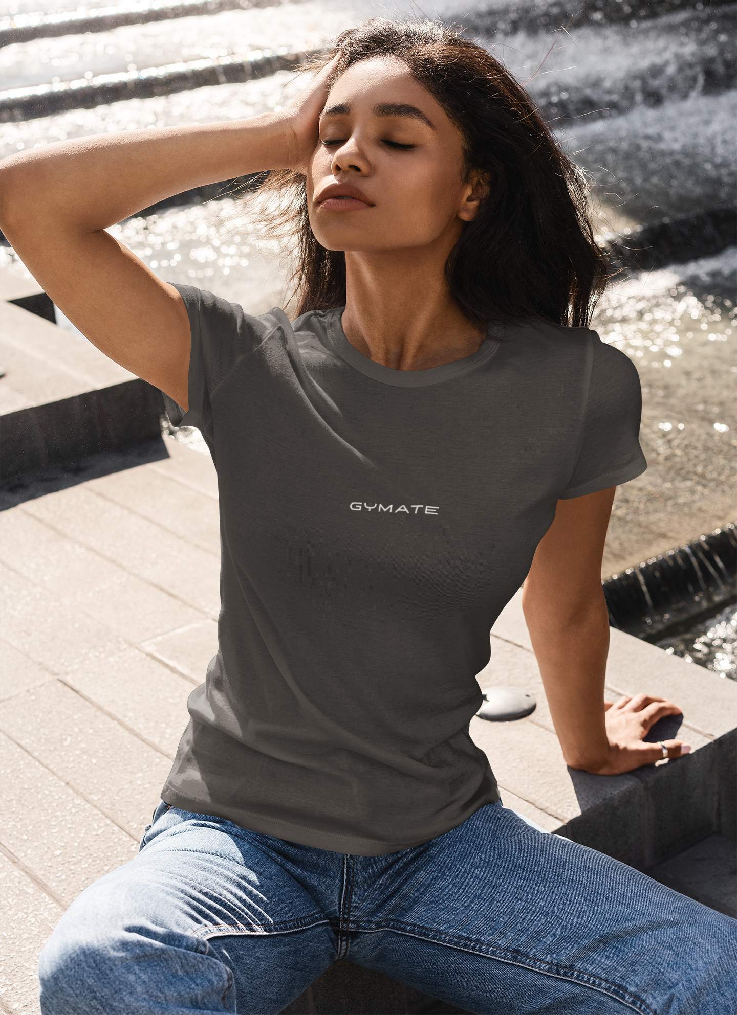 Designer womens T shirts for women Original Gymate [centre] dark grey