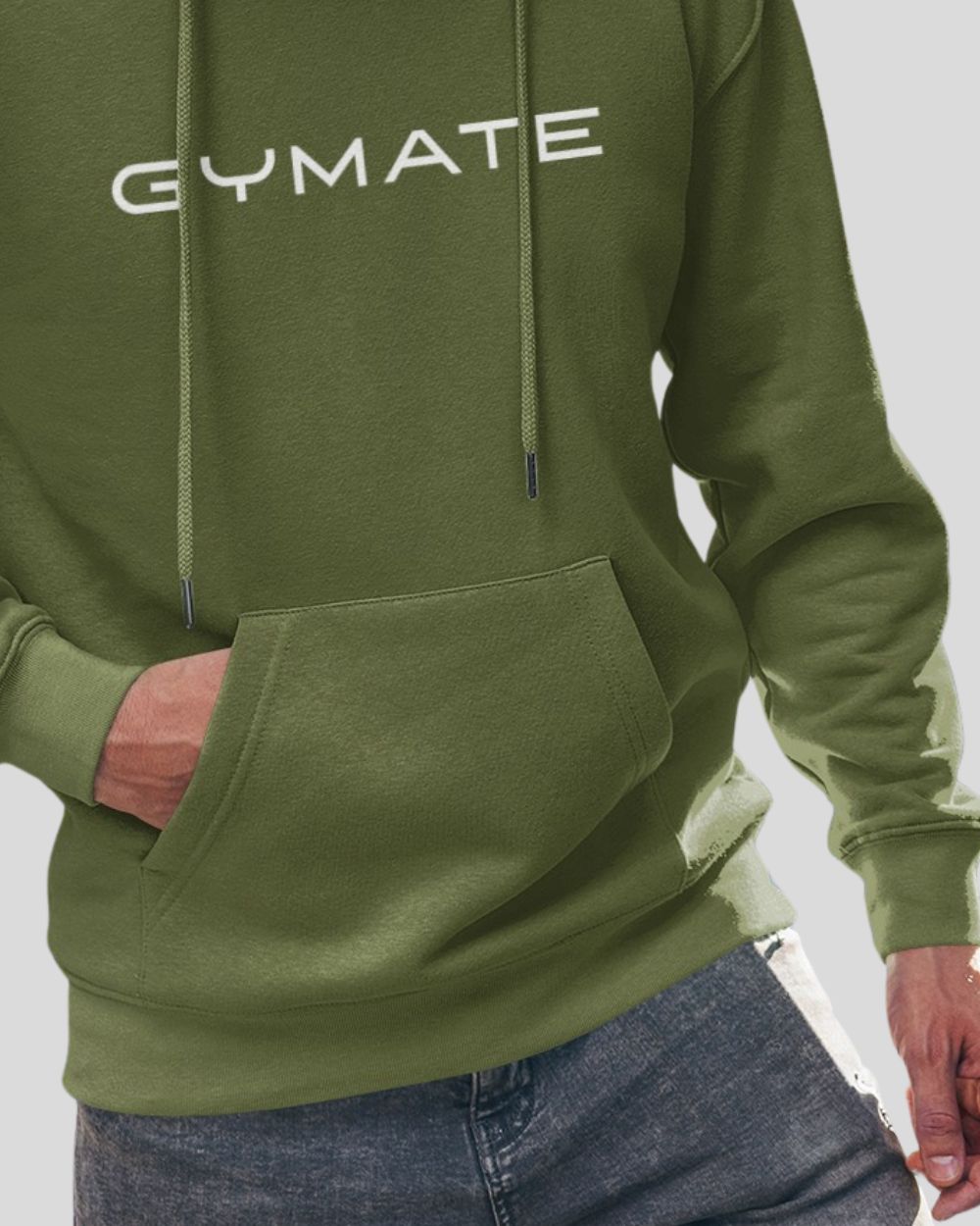 green Mens Hoodies Designer Gymate close up hem