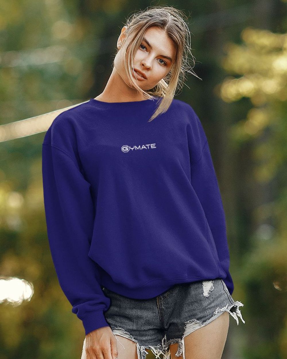 navy blue Designer Womens Sweatshirts Gymate Logo centre